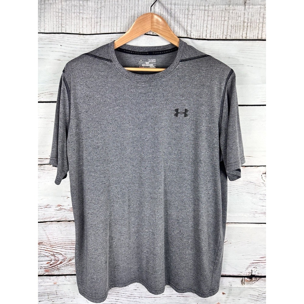 Under Armour Men's Threadborne‎ Short Sleeve T-Shirt Gray Black Loose Fit XL New